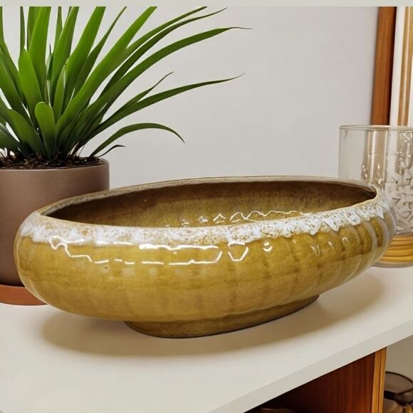 MCM Golden Brown & Cream Drip Glazed Large Planter Pot - Picture 1 of 11